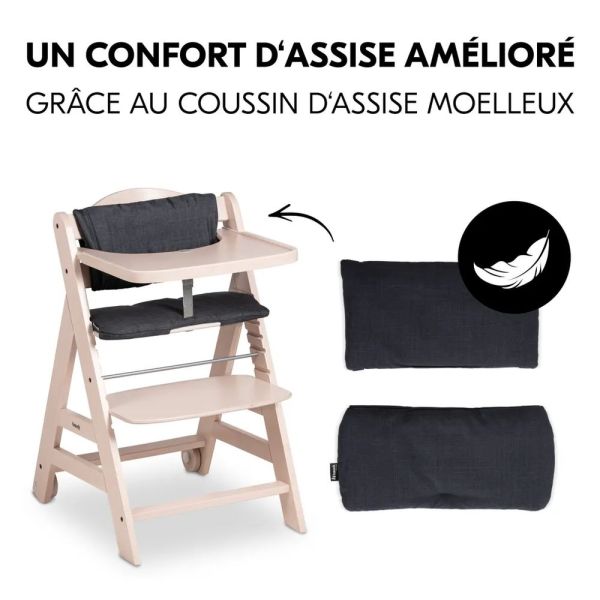 Pack Chaise haute évolutive Beta+ 3 en 1 Washed Beige avec Transat Premium Light Grey