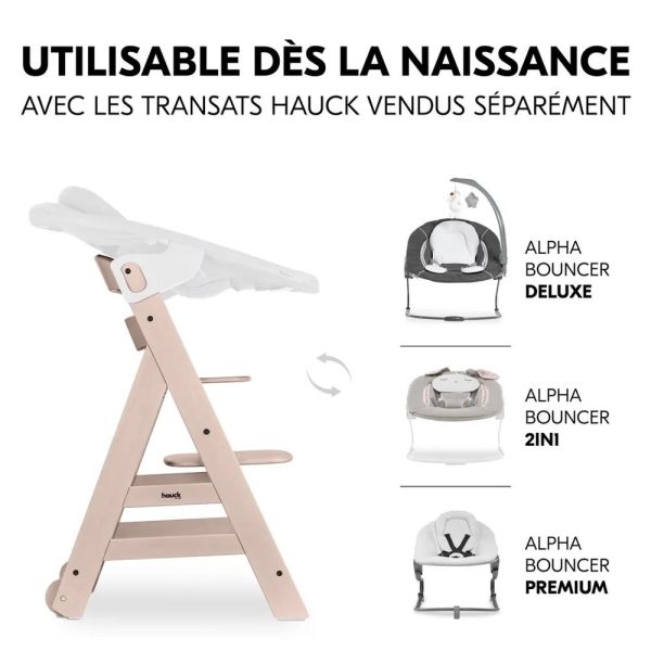 Pack Chaise haute évolutive Beta+ 3 en 1 Washed Beige avec Transat Premium Light Grey
