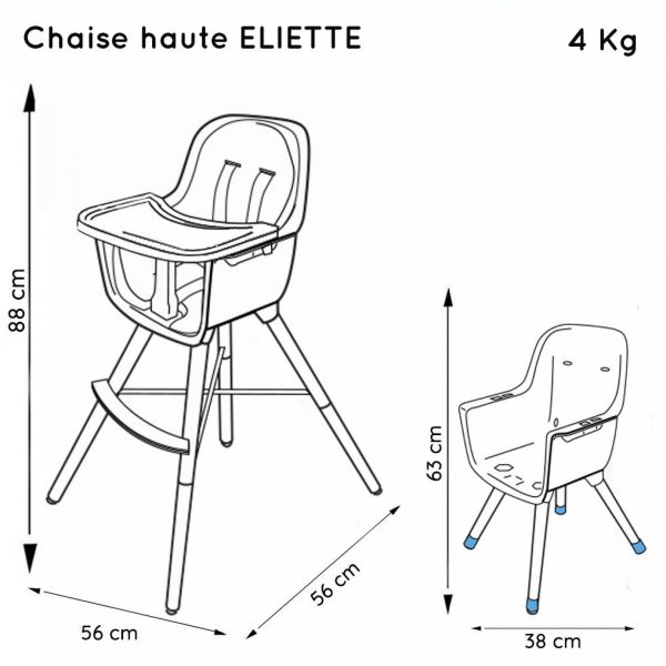 Chaise haute évolutive ELIETTE bleu