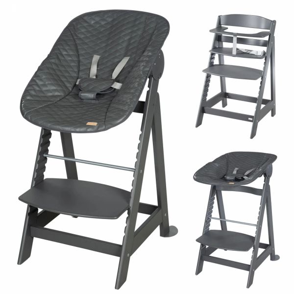 Chaise haute évolutive 2-en-1 Born Up gris Graphite matelassé