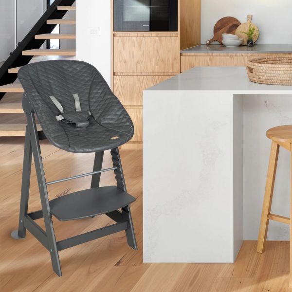 Chaise haute évolutive 2-en-1 Born Up gris Graphite matelassé