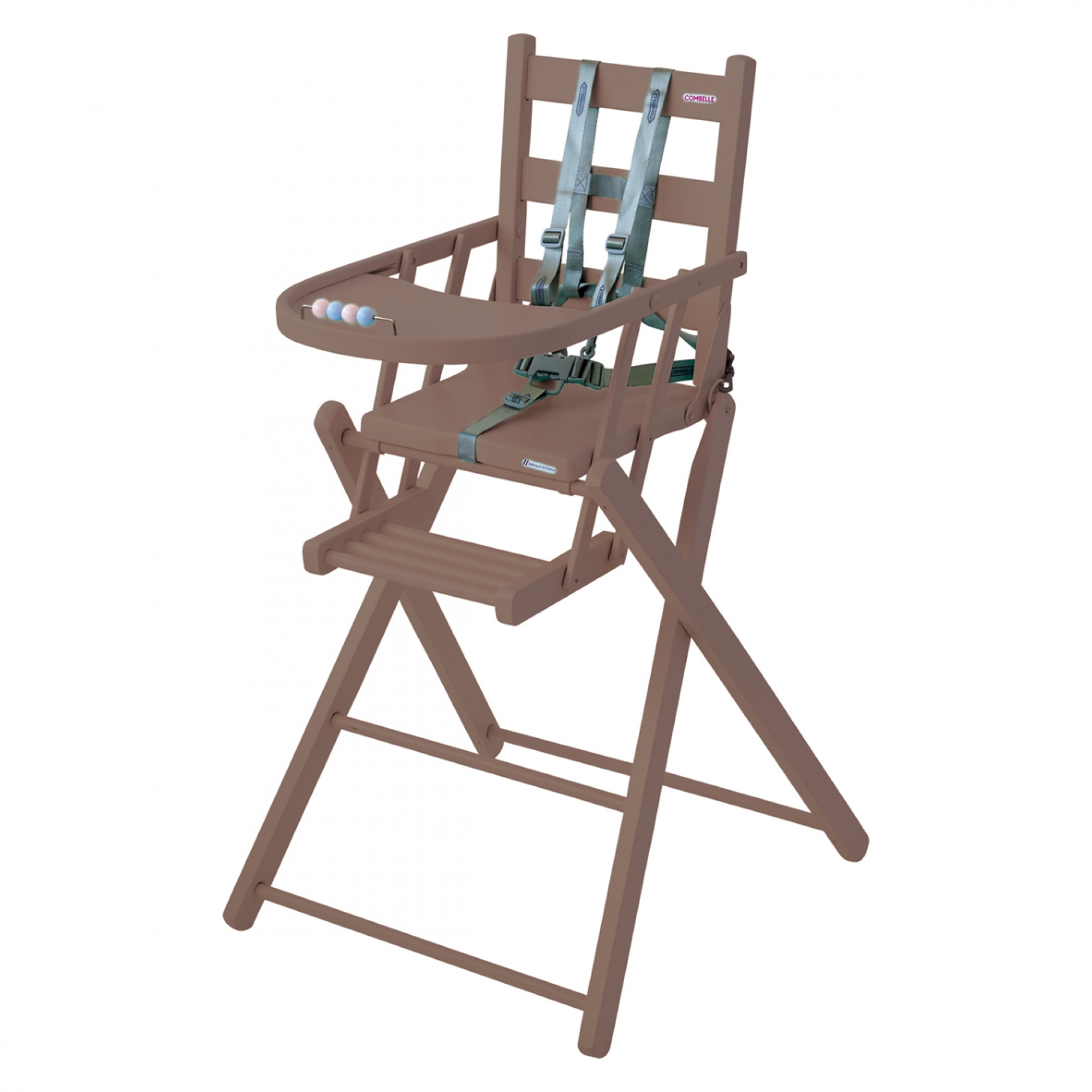 Combelle Chaise Haute Sarah Extra Pliante Laque Taupe Made In Bebe