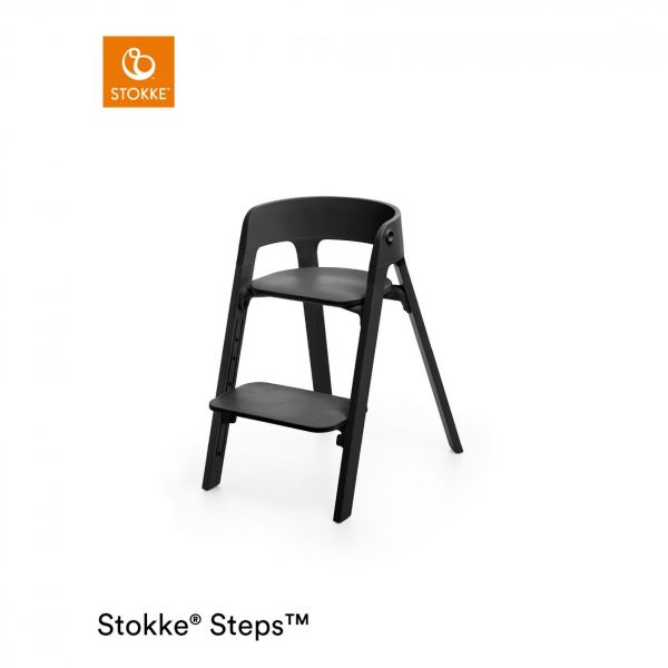 Pack chaise haute Steps assise noire pieds chêne noir + transat Steps Gris nuage