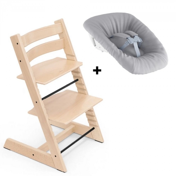 Chaise haute tripp trapp naturel et newborn set gris