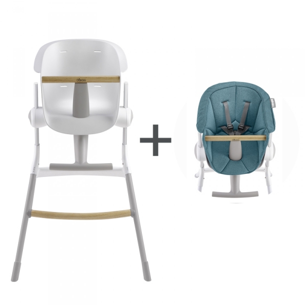 Chaise haute Up & Down grey/white + Coussin bleu
