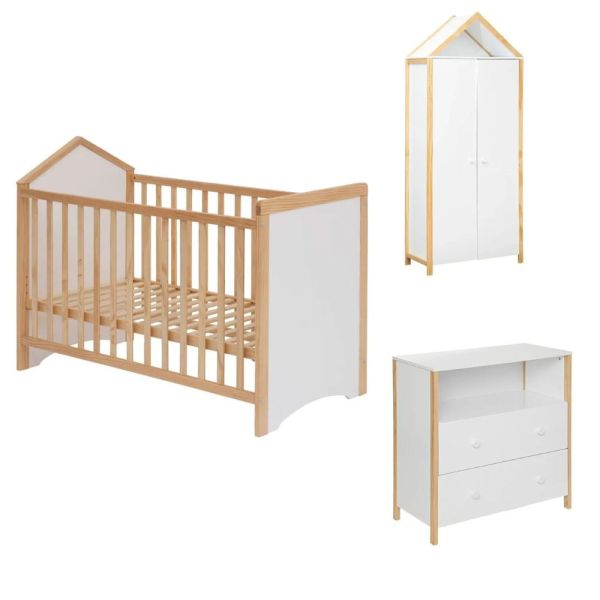 Chambre trio bébé lit 60x120cm , commode et armoire Kima