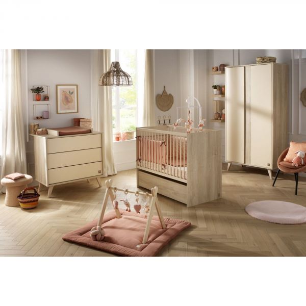 Chambre bébé duo lit 60x120cm transformable + commode Melinee + Plan à langer offert