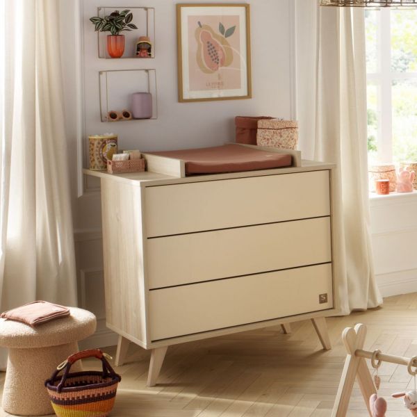 Chambre bébé duo lit 60x120cm transformable + commode Melinee + Plan à langer offert