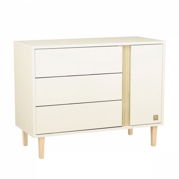 Chambre bébé duo lit 60x120cm transformable + commode 3 tiroirs 1 porte Paloma + Plan à langer offert