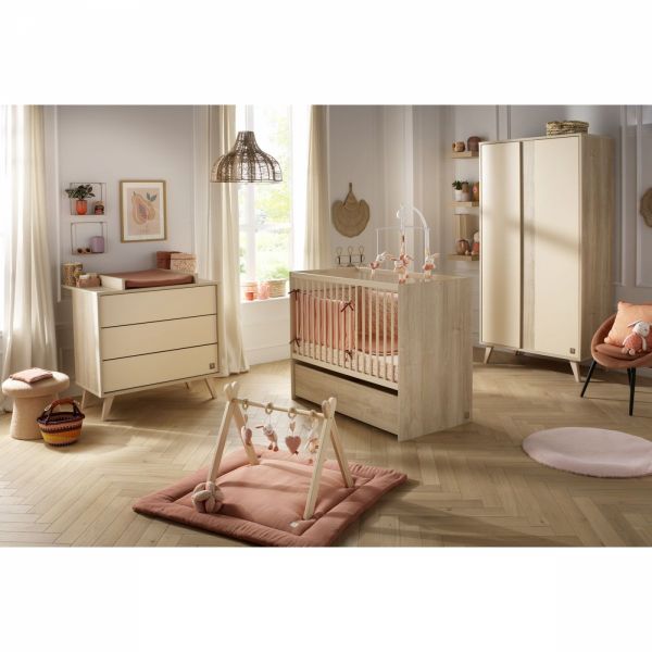 Chambre bébé trio lit 60x120cm transformable + commode 3 tiroirs + armoire Melinee