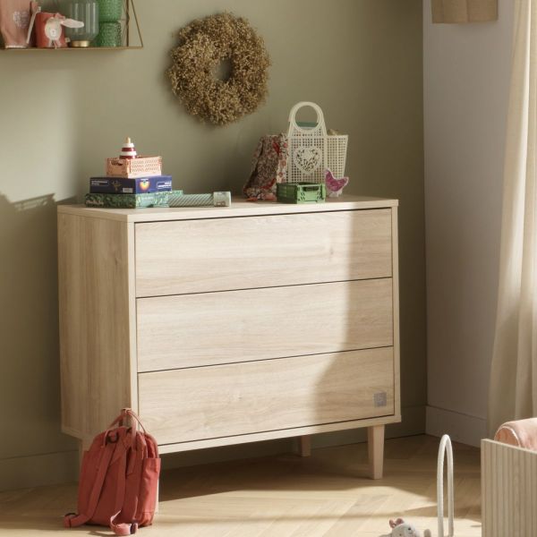 Chambre bébé trio lit 60x120cm + commode 3 tiroirs + armoire Paloma bois + Plan a langer OFFERT