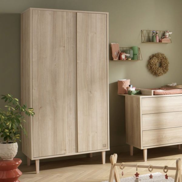 Chambre bébé trio lit 60x120cm + commode 3 tiroirs + armoire Paloma bois + Plan a langer OFFERT
