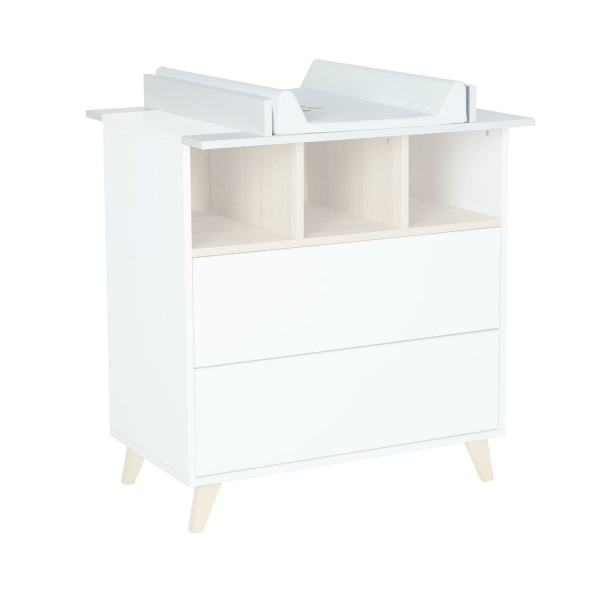 Chambre duo lit bébé 60x120 cm évolutif en lit junior + commode avec plan à langer Loft White