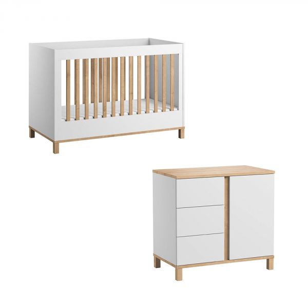 Chambre duo lit 70x140 + commode blanc - Collection Altitude