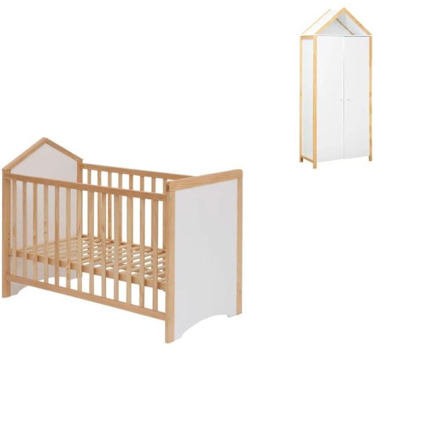 Chambre Duo bébé lit évolutif 60x120cm et armoire - Kima