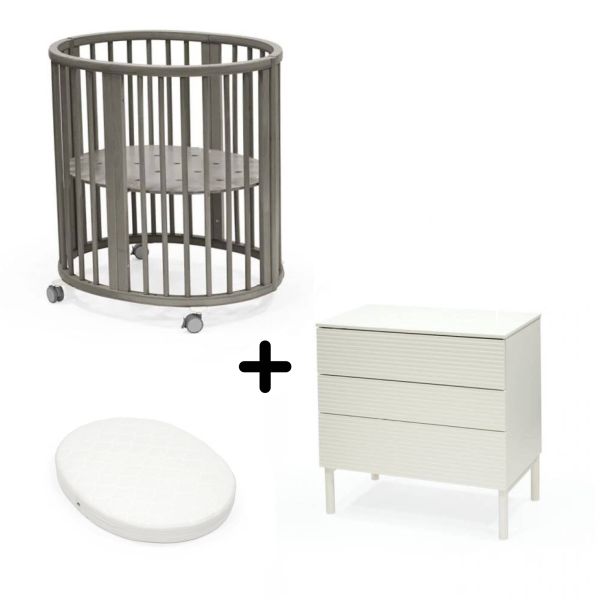 Chambre duo Berceau Sleepi + commode Sleepi + matelas - Hazy grey