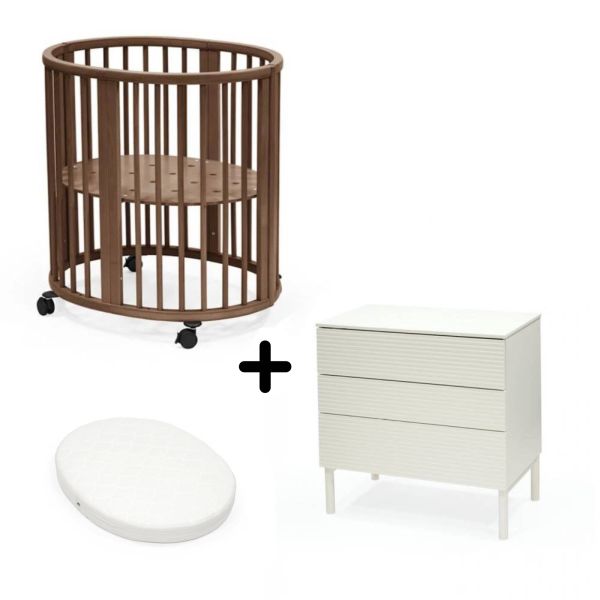 Chambre duo Berceau Sleepi + commode Sleepi + matelas - Warm brown