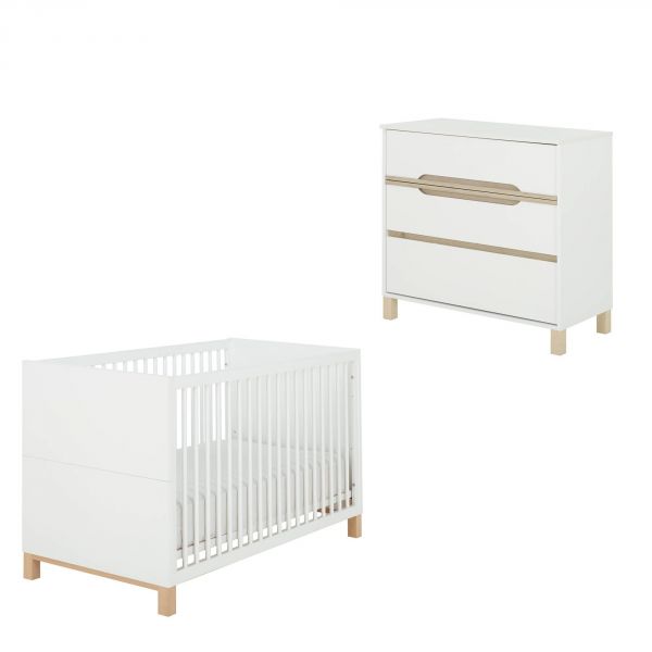 Chambre duo lit bébé évolutif 70x140 cm + commode Céleste