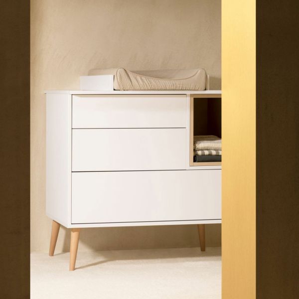 Chambre duo lit bébé 60x120 cm + commode avec plan à langer Cocoon Ice White