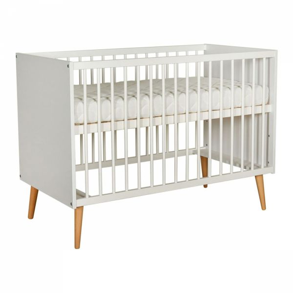 Chambre duo lit bébé 60x120 cm + commode avec plan à langer Cocoon Ice White