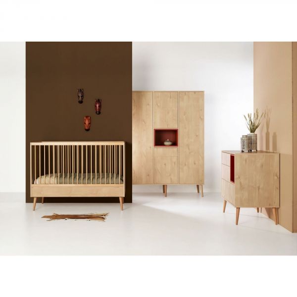 Chambre duo lit bébé 60x120 cm + commode avec plan à langer Cocoon Natural Oak