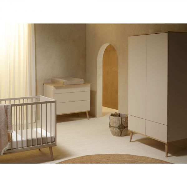 Chambre duo lit bébé 60x120 cm + commode avec plan à langer Flow Argile & Oak