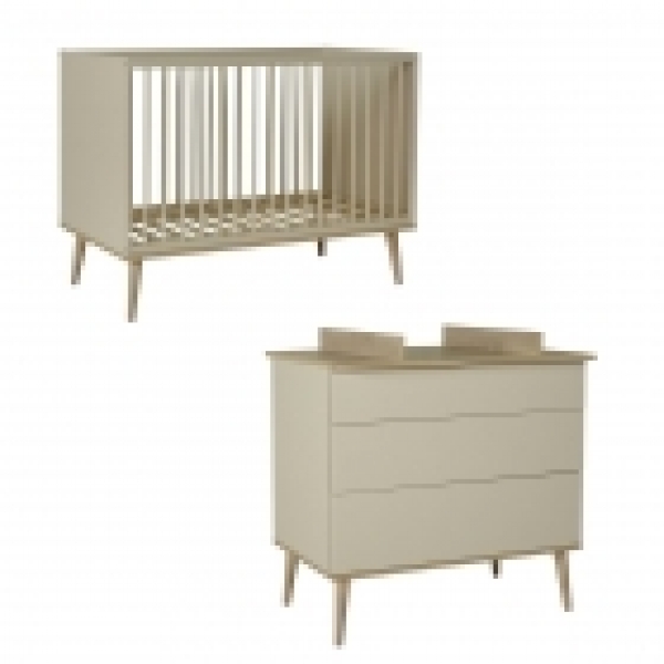 Chambre duo lit bébé 60x120 cm + commode avec plan à langer Flow Argile & Oak