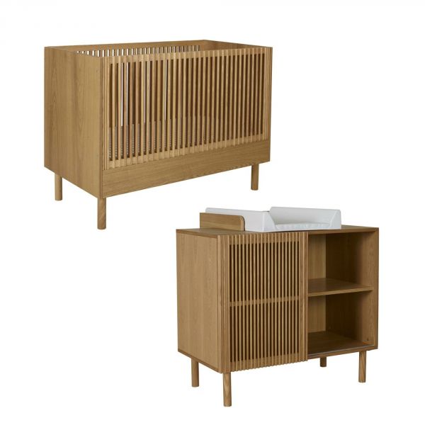 Chambre duo lit bébé 60x120 cm + commode avec plan à langer XL Hai No Ki