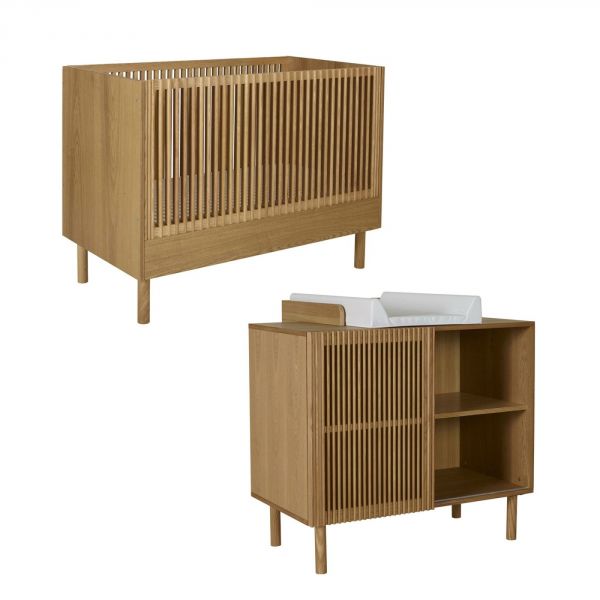 Chambre duo lit bébé 60x120 cm + commode avec plan à langer Hai No Ki