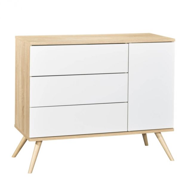 Chambre Duo Lit 60x120 cm + Commode Seventies blanc