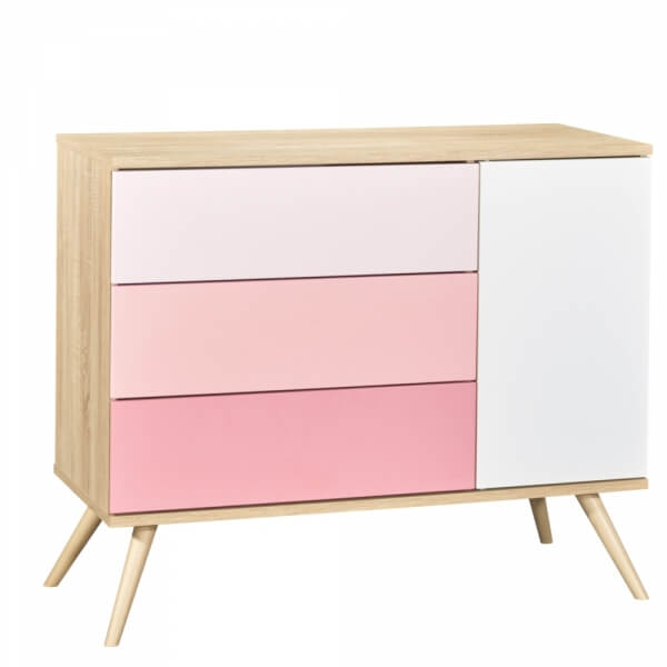 Chambre Duo Lit 60x120 cm + Commode Seventies rose