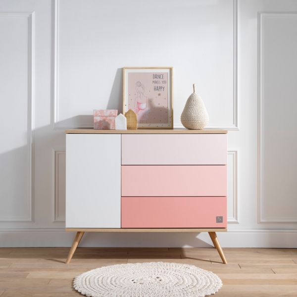 Chambre Duo Lit 60x120 cm + Commode Seventies rose