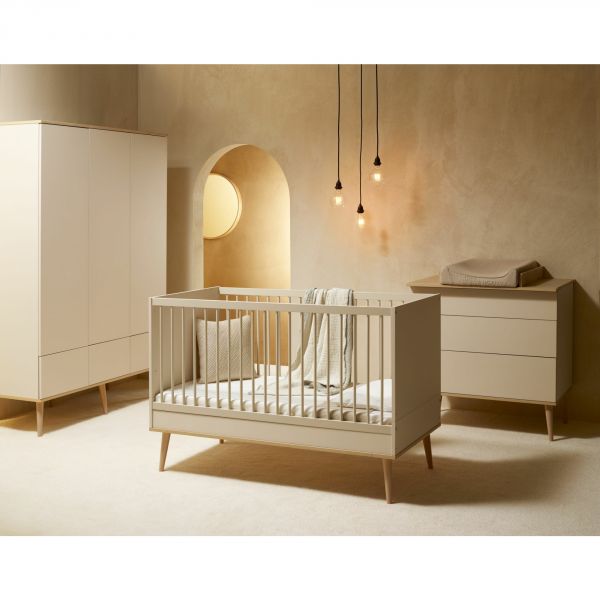 Chambre duo lit bébé 70x140 cm + commode avec plan à langer Flow Argile & Oak