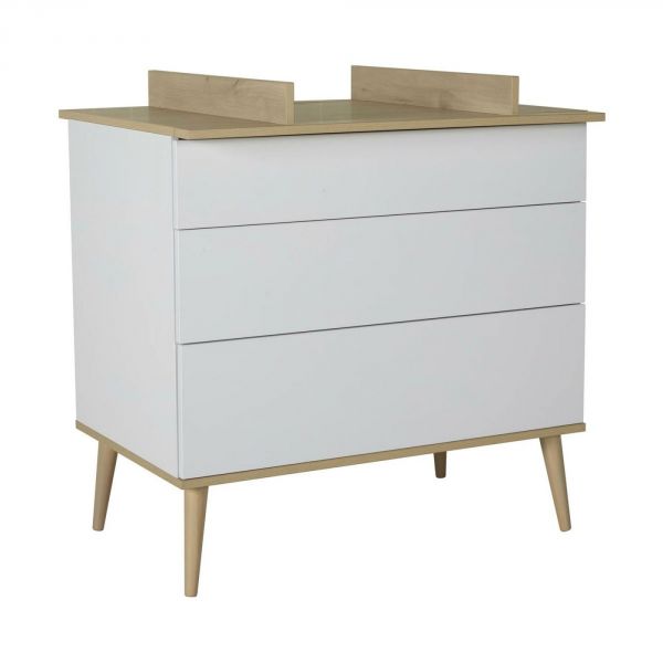 Chambre duo lit bébé 70x140 cm + commode avec plan à langer Flow White & Oak