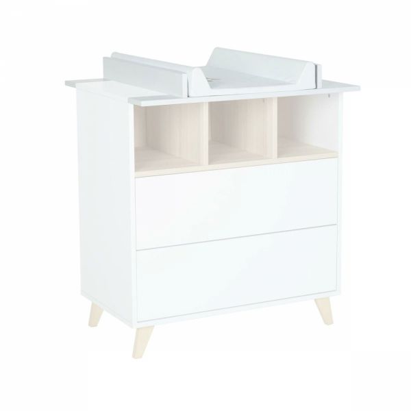 Chambre duo lit bébé 60x120 cm + commode avec plan à langer Loft White