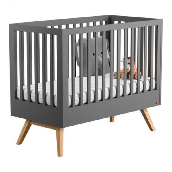 Chambre duo lit 60x120 + commode grise - Collection Nature