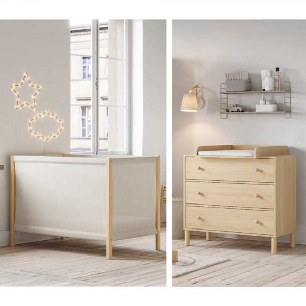 Chambre duo lit 60x120 + commode Bois - Collection Tela