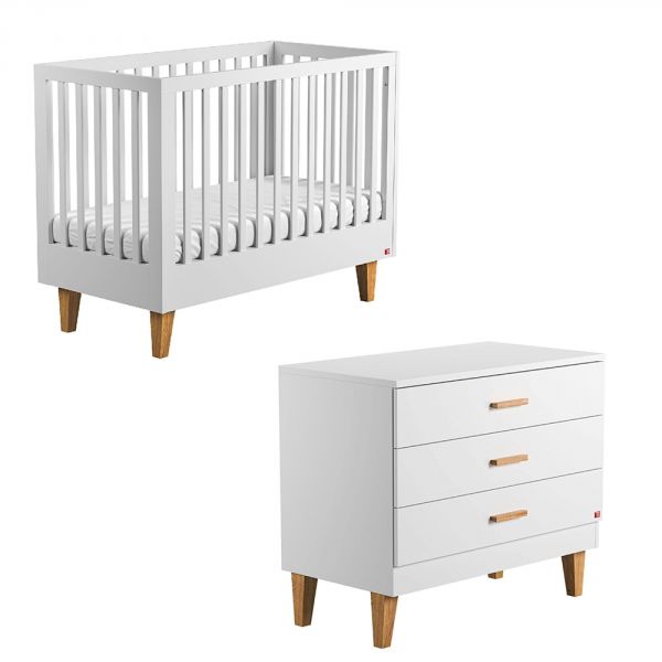 Chambre duo lit 70x140 + commode blanc - Collection Lounge