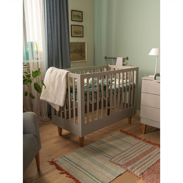 Chambre duo lit 70x140 + commode gris clair et bois - Collection Lounge