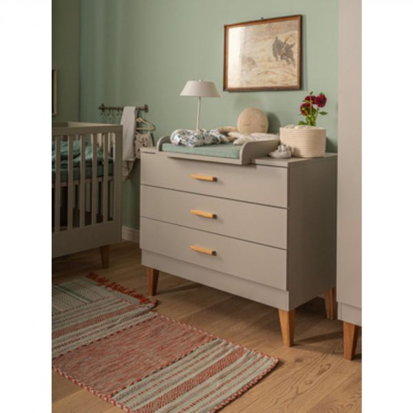 Chambre duo lit 70x140 + commode gris clair et bois - Collection Lounge
