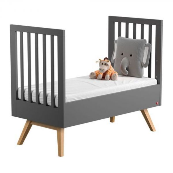 Chambre duo lit 70x140 + commode gris - Collection Nature