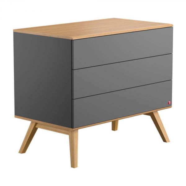 Chambre duo lit 70x140 + commode gris - Collection Nature