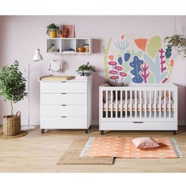 Chambre duo lit 70x140 + commode blanc - Collection Simple