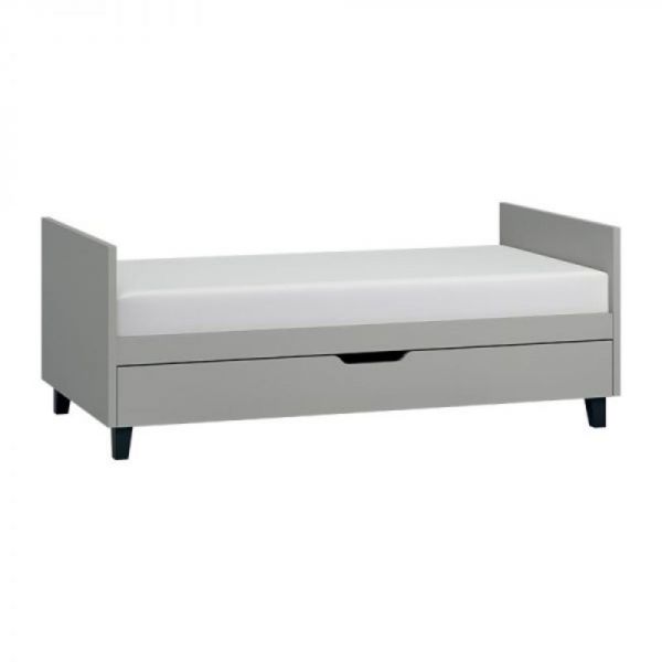Chambre duo lit 70x140 + commode gris - Collection Simple