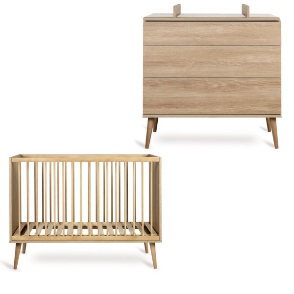 Chambre duo lit bébé 60x120 cm + commode avec plan à langer Flow Honey Ash