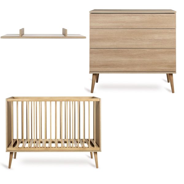 Chambre duo lit bébé 60x120 cm + commode avec plan à langer Flow Honey Ash