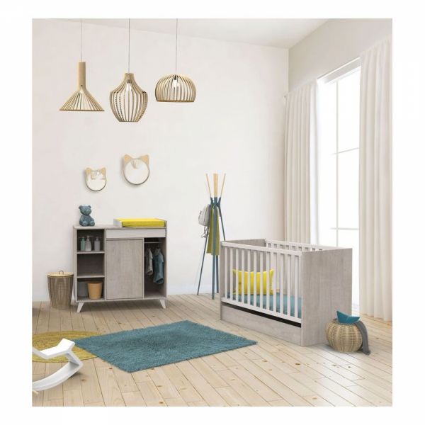 Chambre Duo Lit 60x120 cm + Commode Nova Gris loft