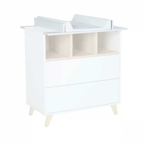 Chambre duo lit bébé 70x140 cm évolutif en lit enfant + commode avec plan à langer Loft White