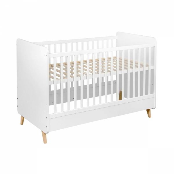 Chambre duo lit bébé 70x140 cm évolutif en lit enfant + commode avec plan à langer Loft White