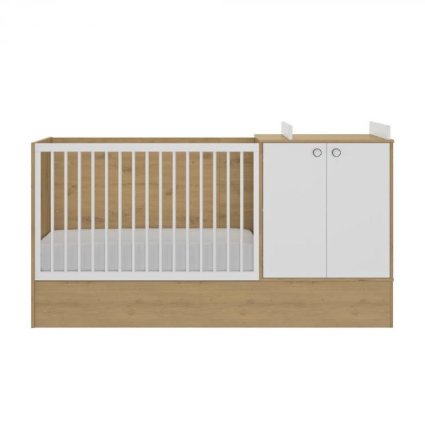 Chambre duo lit évolutif bébé combiné 60x120 cm + armoire Arthur